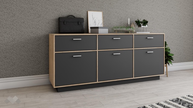 Скрин Денвър дъб сонома с антрацит - МебелМаг Скрин Денвър дъб сонома с антрацит