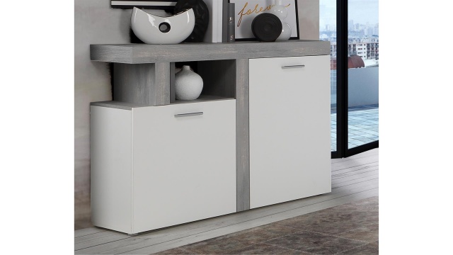 Скрин Джуледа сив скандинавски дъб с бяло - МебелМаг Скрин Джуледа сив скандинавски дъб с бяло