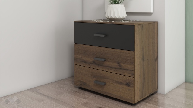 Скрин Кайли дъб вотан с черно шагре - МебелМаг Скрин Кайли дъб вотан с черно шагре