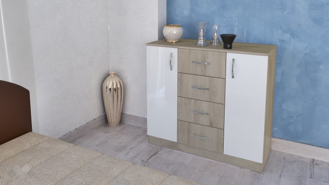 Скрин Колинс сонома арвен с бял гланц - МебелМаг Скрин Колинс сонома арвен с бял гланц