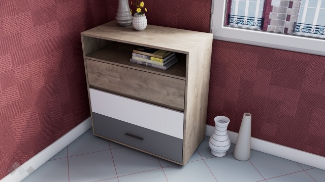 Скрин Мито дъб суров с бяло и кобалтово сиво - МебелМаг Скрин Мито дъб суров с бяло и кобалтово сиво