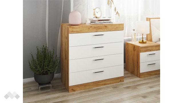 Скрин Моник златен дъб с бяло - МебелМаг Скрин Моник златен дъб с бяло