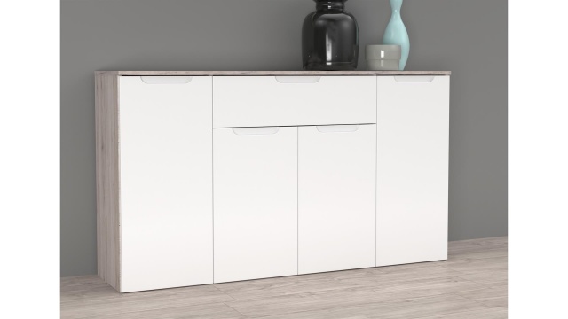 Скрин Морено пясъчен дъб с бяло гланц - МебелМаг Скрин Морено пясъчен дъб с бяло гланц