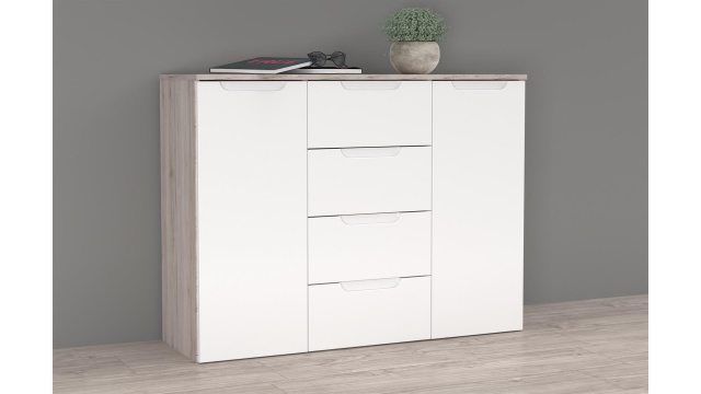 Скрин Морено пясъчен дъб с бяло гланц - МебелМаг Скрин Морено пясъчен дъб с бяло гланц