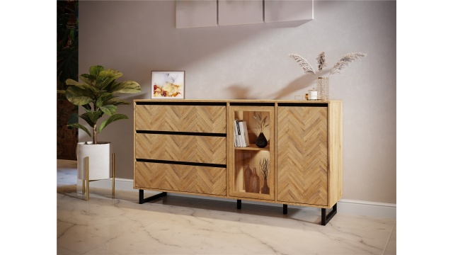 Скрин Никодис дъб натурал с черен мат и житен дъб - МебелМаг Скрин Никодис дъб натурал с черен мат и житен дъб