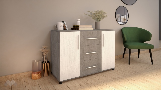 Скрин Ирина дъб суров с бяло фладер - МебелМаг Скрин Ирина дъб суров с бяло фладер