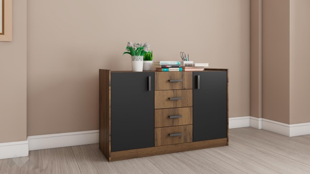 Скрин Хироу дъб вотан с черно шагре - МебелМаг Скрин Хироу дъб вотан с черно шагре