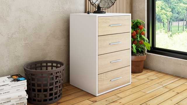 Скрин Жизел бяло гладко с дъб сонома - МебелМаг Скрин Жизел бяло гладко с дъб сонома