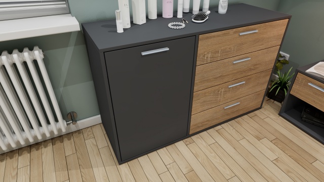 Скрин Жизел антрацит с дъб сонома - МебелМаг Скрин Жизел антрацит с дъб сонома