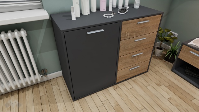 Скрин Жизел антрацит с дъб сонома - МебелМаг Скрин Жизел антрацит с дъб сонома