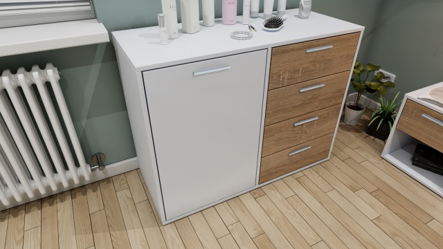 Скрин Жизел бяло гладко с дъб сонома - МебелМаг Скрин Жизел бяло гладко с дъб сонома