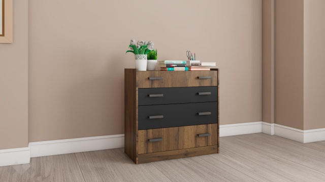 Скрин Хироу дъб вотан с черно шагре - МебелМаг Скрин Хироу дъб вотан с черно шагре