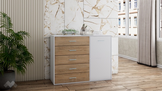 Скрин Жизел бяло гладко с дъб сонома - МебелМаг Скрин Жизел бяло гладко с дъб сонома