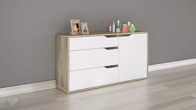 Скрин Санта Мария дъб арвен с бяло гладко - МебелМаг Скрин Санта Мария дъб арвен с бяло гладко