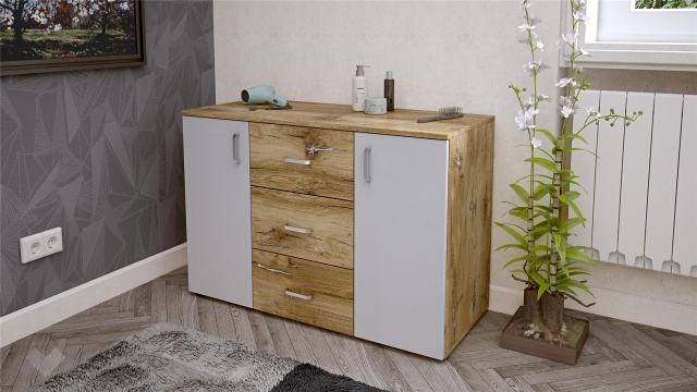 Скрин Селтик келтски дъб със светло сиво - МебелМаг Скрин Селтик келтски дъб със светло сиво