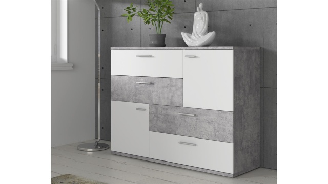 Скрин Скайв светъл бетон с бяло - МебелМаг Скрин Скайв светъл бетон с бяло