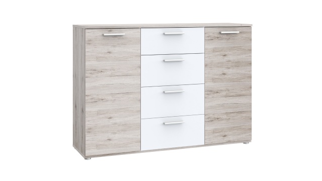 Скрин Валери пясъчен дъб с бяло - МебелМаг Скрин Валери пясъчен дъб с бяло