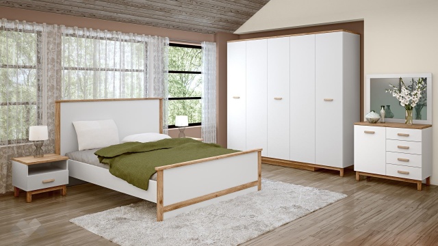 Спален комплект Линда бяло гладко с дъб кадис - МебелМаг Спален комплект Линда бяло гладко с дъб кадис