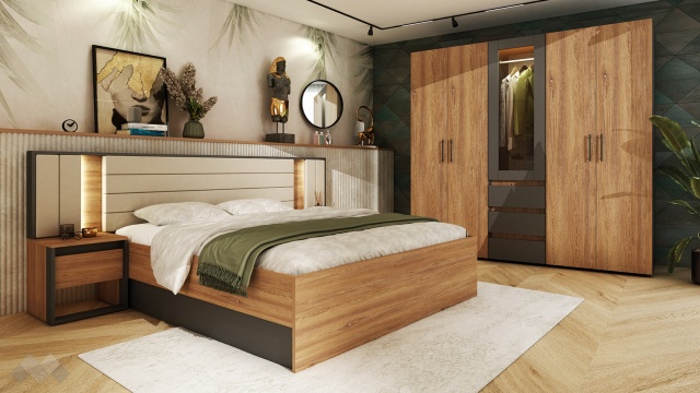 Спален комплект Нарди графит с денвър - МебелМаг Спален комплект Нарди графит с денвър