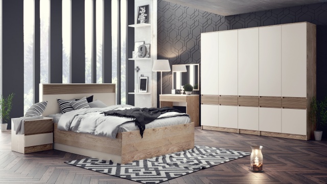 Спален комплект Невада бежов мат с дъб - МебелМаг Спален комплект Невада бежов мат с дъб