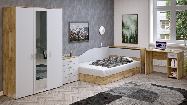 Спален комплект Селтик С3 келтски дъб със светло сиво - МебелМаг Спален комплект Селтик С3 келтски дъб със светло сиво