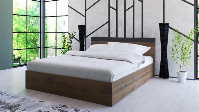 Спалня 160/200 Дани с включен матрак Бонел 160/200 дъб вотан с черно шагре - МебелМаг Спалня 160/200 Дани с включен матрак Бонел 160/200 дъб вотан с черно шагре