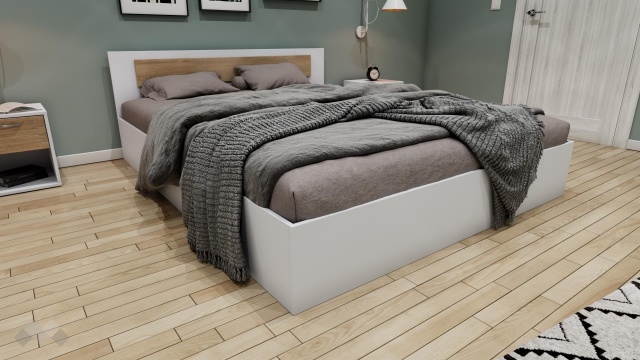 Спалня 160/200 Жизел с включен матрак Бонел 160/200 бяло гладко с дъб - МебелМаг Спалня 160/200 Жизел с включен матрак Бонел 160/200 бяло гладко с дъб