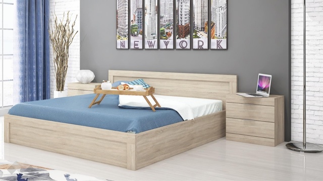 Спалня с нощни шкафчета 160/200 Естер с включен матрак Бонел 160/200 тъмна сонома - МебелМаг Спалня с нощни шкафчета 160/200 Естер с включен матрак Бонел 160/200 тъмна сонома