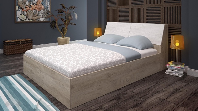 Спалня с ракла 160/200 Ирина с включен матрак Бонел 160/200 дъб суров с бяло фладер - МебелМаг Спалня с ракла 160/200 Ирина с включен матрак Бонел 160/200 дъб суров с бяло фладер