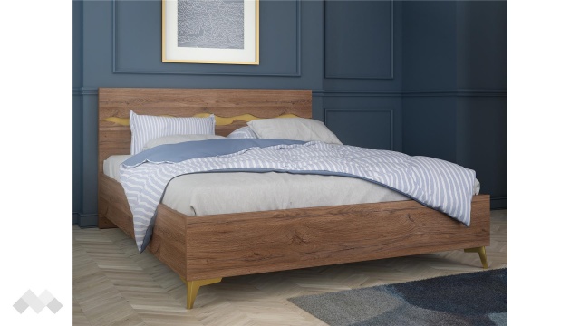 Спалня 160/200 Кения с включен матрак Бонел 160/200 колониален дъб със златно - МебелМаг Спалня 160/200 Кения с включен матрак Бонел 160/200 колониален дъб със златно