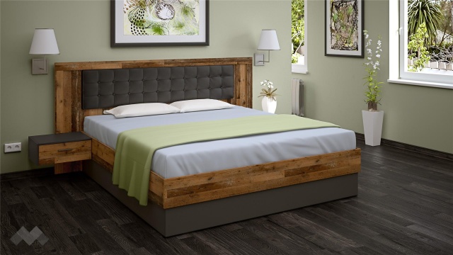 Спалня с нощни шкафчета 180/200 Лориен с включен матрак Бонел 180/200 олд стайл с графит - МебелМаг Спалня с нощни шкафчета 180/200 Лориен с включен матрак Бонел 180/200 олд стайл с графит