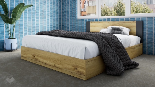 Спалня 160/200 Малена с включен матрак Бонел 160/200 светъл вотан с антрацит - МебелМаг Спалня 160/200 Малена с включен матрак Бонел 160/200 светъл вотан с антрацит