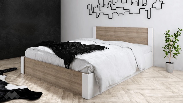 Спалня 160/200 Париж с включен матрак Бонел 160/200 светла сонома с бяло гладко - МебелМаг Спалня 160/200 Париж с включен матрак Бонел 160/200 светла сонома с бяло гладко