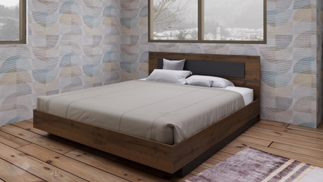 Спалня 180/200 Прайд с включен матрак Бонел 180/200 дъб вотан с черно шагре - МебелМаг Спалня 180/200 Прайд с включен матрак Бонел 180/200 дъб вотан с черно шагре