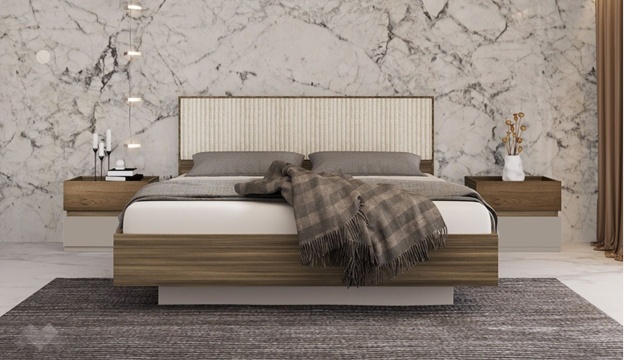 Спалня 160/200 Поситано дъб дилън тъмен с капучино мат и пасифик - МебелМаг Спалня 160/200 Поситано дъб дилън тъмен с капучино мат и пасифик