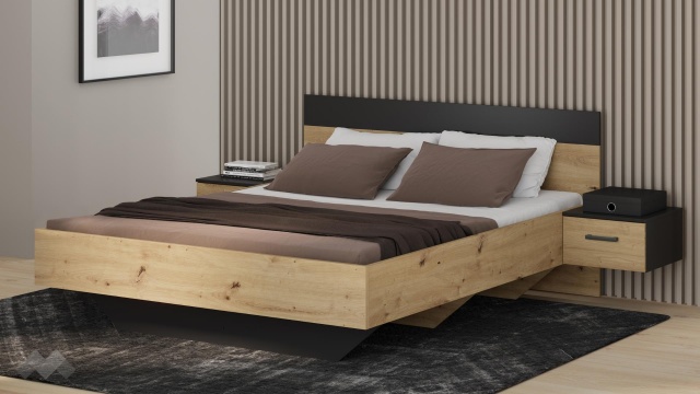 Спалня с нощни шкафчета 160/200 Мониса дъб артисан с черно - МебелМаг Спалня с нощни шкафчета 160/200 Мониса дъб артисан с черно