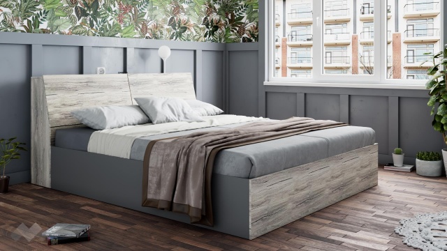 Спалня с ракла 180/200 Спирит с включен матрак Бонел 180/200 малта с антрацит - МебелМаг Спалня с ракла 180/200 Спирит с включен матрак Бонел 180/200 малта с антрацит