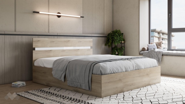 Спалня 180/200 Синтия с включен матрак Бонел 180/200 сонома арвен с бял гланц - МебелМаг Спалня 180/200 Синтия с включен матрак Бонел 180/200 сонома арвен с бял гланц