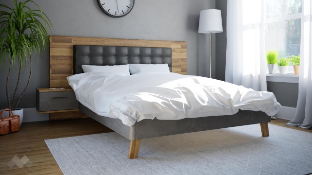 Спалня с нощни шкафчета 160/200 Ричиано с включен матрак Бонел 160/200 бетон с дъб став - МебелМаг Спалня с нощни шкафчета 160/200 Ричиано с включен матрак Бонел 160/200 бетон с дъб став