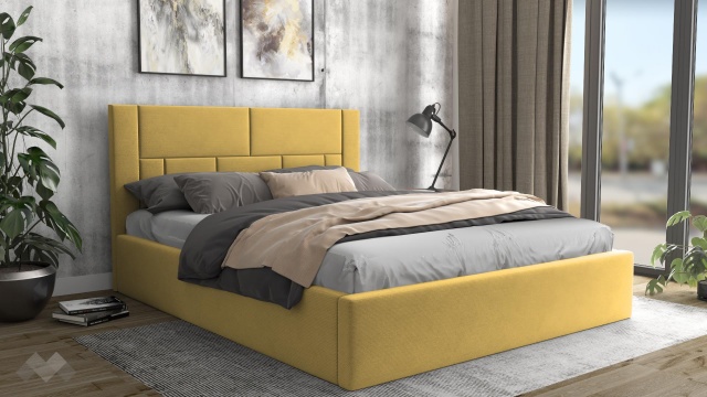 Тапицирана спалня 160/200 Биляна с включен матрак Бонел 160/200 горчица - МебелМаг Тапицирана спалня 160/200 Биляна с включен матрак Бонел 160/200 горчица