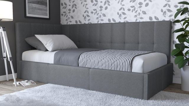 Тапицирано легло 90/200 Борко с включен матрак Бонел 90/200 сив - МебелМаг Тапицирано легло 90/200 Борко с включен матрак Бонел 90/200 сив