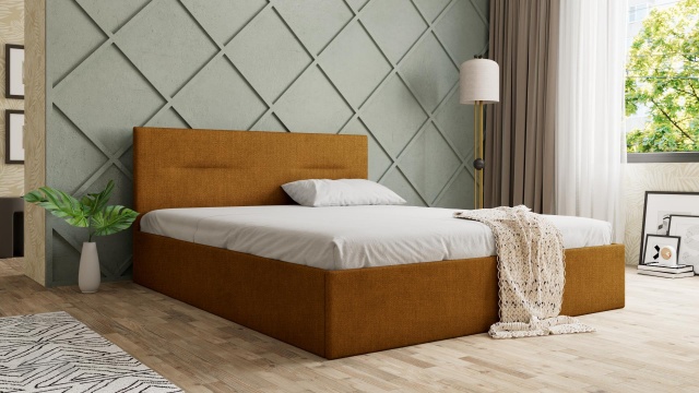 Тапицирана спалня 160/200 Фиорела с включен матрак Бонел 160/200 манго - МебелМаг Тапицирана спалня 160/200 Фиорела с включен матрак Бонел 160/200 манго