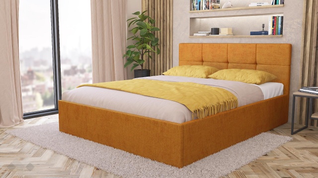 Тапицирана спалня 160/200 Камил с включен матрак Бонел 160/200 манго - МебелМаг Тапицирана спалня 160/200 Камил с включен матрак Бонел 160/200 манго