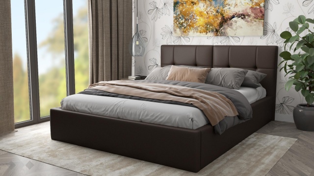 Тапицирана спалня 160/200 Ния с включен матрак Бонел 160/200 кафяв - МебелМаг Тапицирана спалня 160/200 Ния с включен матрак Бонел 160/200 кафяв