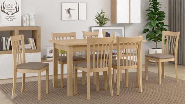 Трапезен комплект Нати L комплект със столове натурален - МебелМаг Трапезен комплект Нати L комплект със столове натурален
