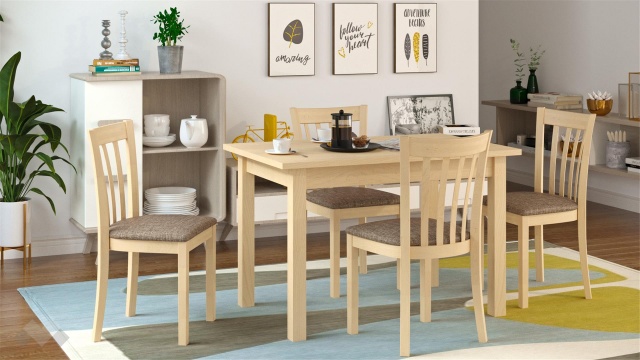 Трапезен комплект Нати M комплект със столове натурален - МебелМаг Трапезен комплект Нати M комплект със столове натурален