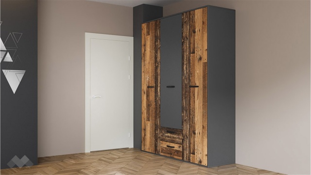 Гардероб Ерик трикрилни олд стайл с графит - МебелМаг Гардероб Ерик трикрилни олд стайл с графит