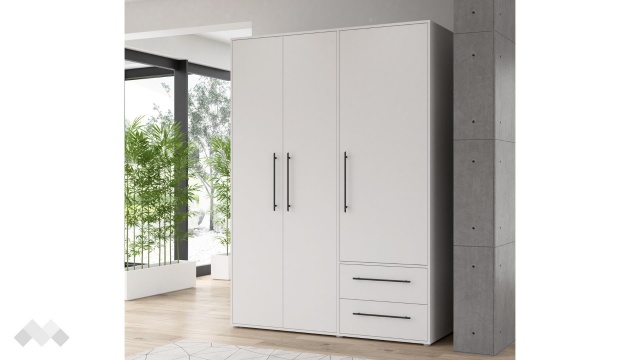 Гардероб Мокарис трикрилни бял - МебелМаг Гардероб Мокарис трикрилни бял