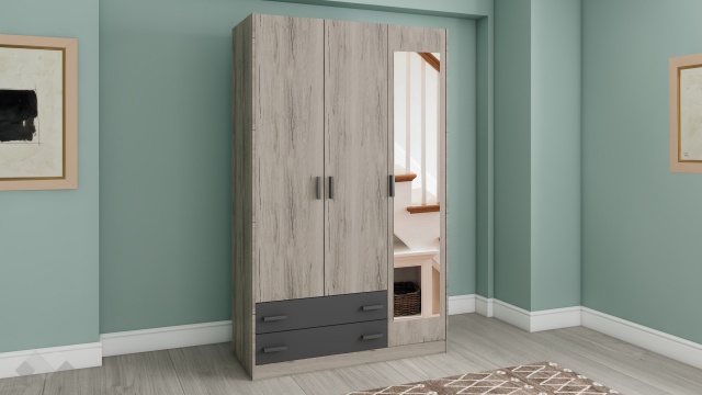 Гардероб Спирит трикрилни малта с антрацит - МебелМаг Гардероб Спирит трикрилни малта с антрацит