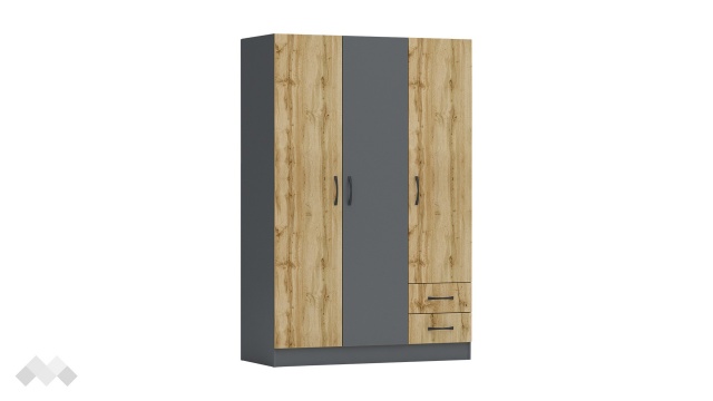 Гардероб Галати трикрилни дъб вотан светъл с антрацит - МебелМаг Гардероб Галати трикрилни дъб вотан светъл с антрацит
